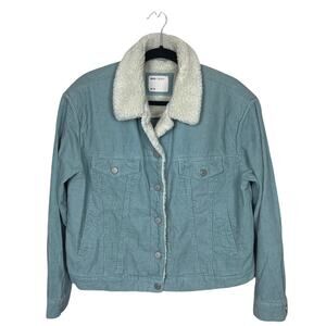 Asos Denim Corded Button Up Jacket with Fleece Collar Blue Size 14